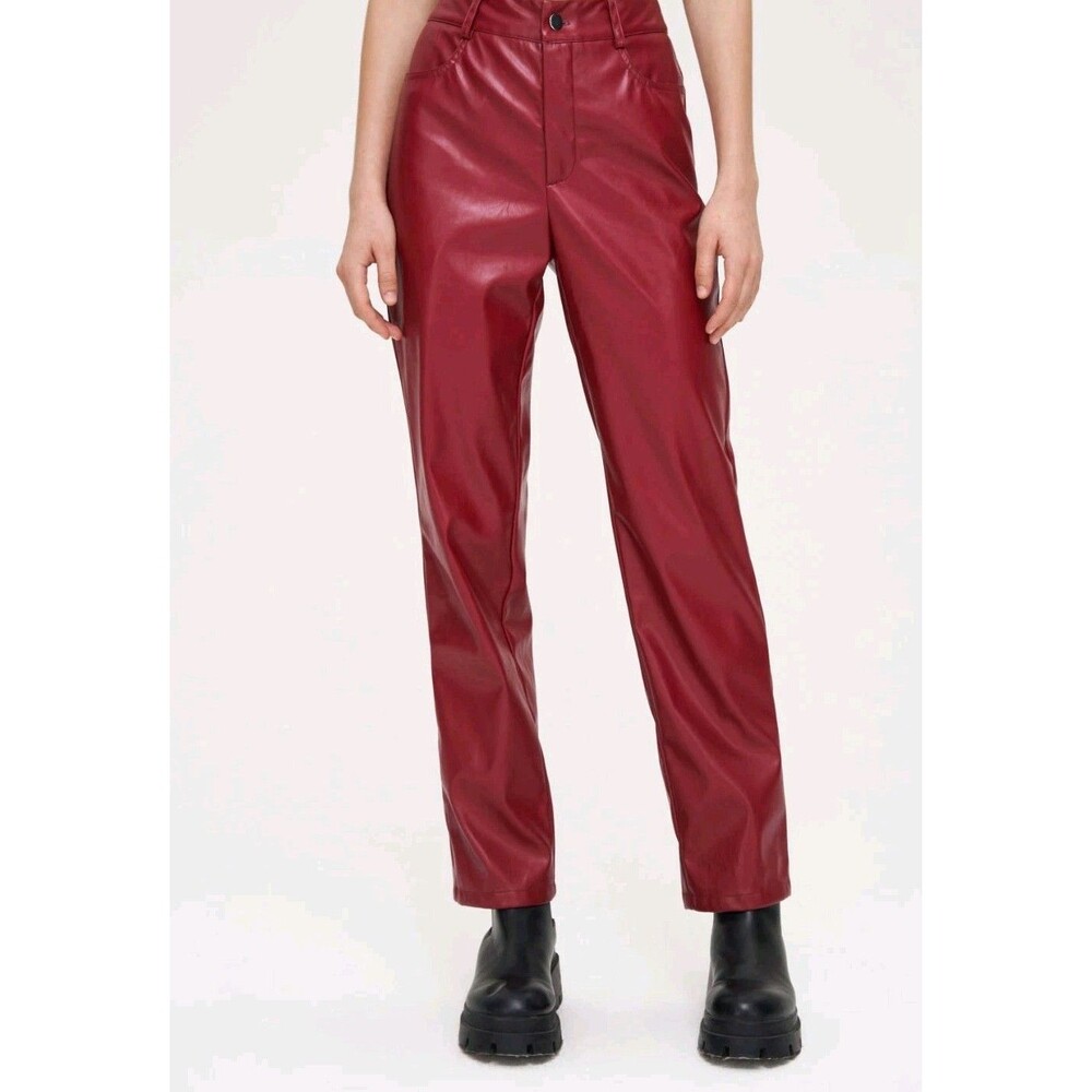 Cider Faux Leather Pants Red Straight Leg High Rise Vegan Leather New Women’s XS